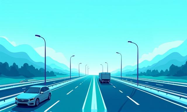 Abstrahierte Illustration einer modernen Autobahn in Blau- und Grüntönen